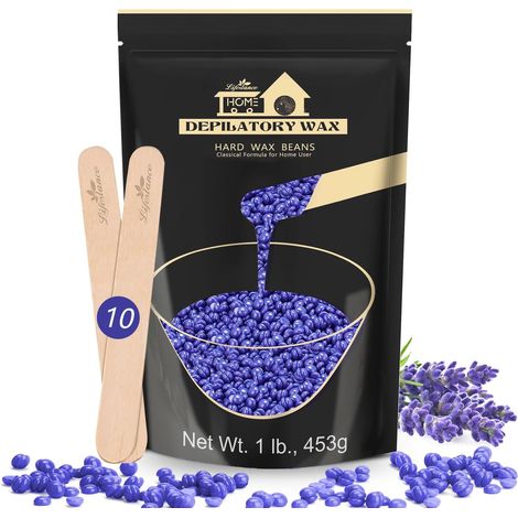Lavender Hair Removal Wax 450g with 10 Spatulas, Full Body Lavender Waxing Wax 450g with 10 Spatulas, Full Body Brazilian Wax, Arms, Legs and Other Arms (1/5)
