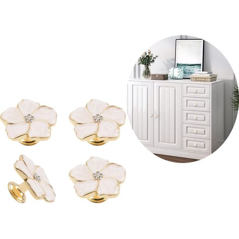 Boutons de meuble en forme de fleur, lot de 4, poignées décoratives pour tiroirs et portes de placard, adaptées à la cuisine et aux meubles, vis non fournies (1/4)