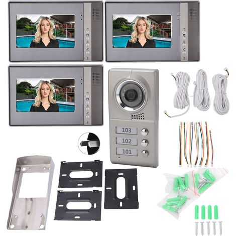 Lot 3 unités d'appartement, visiophone 7 pouces avec sonnette interphone caméra infrarouge, système d'entrée (110-240V AU) (1/5)
