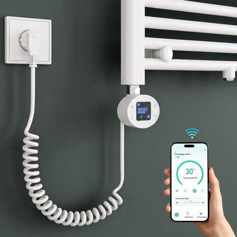 Mai & Mai Résistance Chauffante Blanc pour Radiateur Sèche-Serviette Élément Chauffant 600W Thermostat Écran LCD Anti-surchauffe pour Salle de Bain Heizstab-03 (1/5)