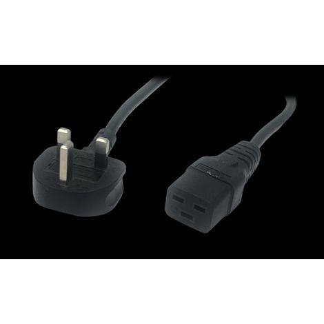 POSAC-C19-13/UK18: Cable POS AC-UK C19-QT4[13A]-BS1363-YJ08[13A] H05VV-F3G1.5 L=1800 negro
