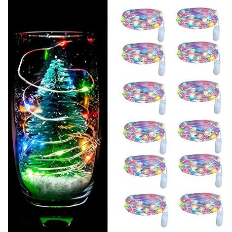 Set of 12 Colorful String Lights, 2m 20 LEDs, Mini Waterproof LED String Lights for Wedding, Christmas, Bedroom