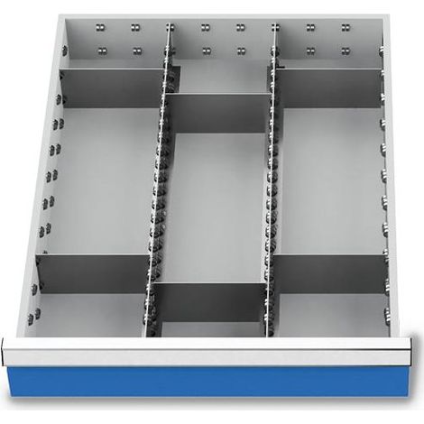 Schubladenunterteilungsmaterial Fronthöhe 100-125 mm 2 Längs- und 6 Querteiler für Schrankbreite 555 mm (1/3)