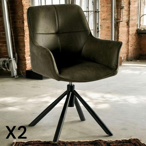 Fauteuil pivotant contemporain microfibre kaki (lot de 2) IENA (1/4)