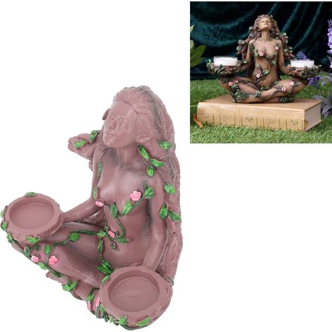 [Estatua de portavelas] [Estatua de la diosa del bosque] Portavelas decorativo para jardín y patio – resina, 19 x 17,5 cm, 518 g, 1 unidad, diseño natural y práctico (1/5)