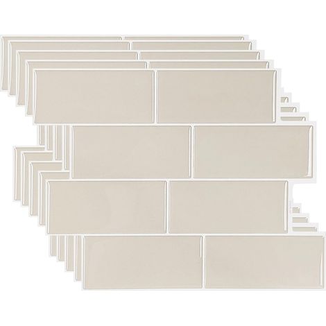 Lot de 5 carreaux 3D pour crédence, autocollants beige muraux, pour cuisine et salle de bain, 29,36 x 21,3 cm (imperméables) (1/5)