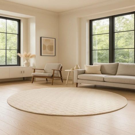 Tapis en laine AstroAura - Tapis en laine  - 180x180cm, Round - 100% Laine vierge - Tufté main - Crème