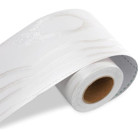 Frise Murale Bordure Adhésive en Bois Blanc Amovible 7,6cm x 1500cm Pour Miroir Cuisine Salon Porte Papier Peint Naturel Plinthe PVC Adhésif Bois Autocollant Meuble Imperméable (1/5)