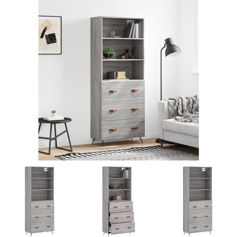 Wandhalterung - vidaXL Highboard Grau Sonoma 69,5x34x180 cm Holzwerkstoff - Metallfüße (1/5)