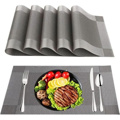Set De Table - Antidérapant Résistant À La Chaleur - Pour Cuisine Maison Restaurant - 6 Pièces - Argent (1/5)