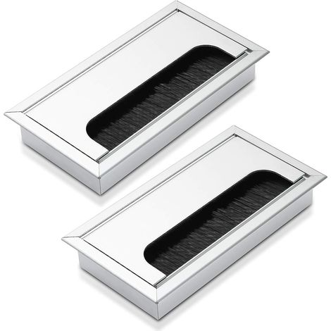 Galozzoit – Set di 2 passacavi in alluminio anodizzato – Dimensioni 160 x 80 mm – Bordi lisci per un'installazione sicura – Colore argento (1/5)
