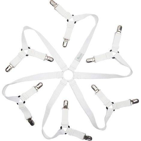 Cadre de drap-housse réglable à 6 côtés, attaches pour draps, compatible avec tous les matelas ronds et carrés (blanc 3 positions) (1/4)
