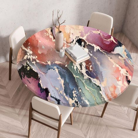 Nappe élastique Ronde 130cm Lavable avec Élastique pour Table de Jardin