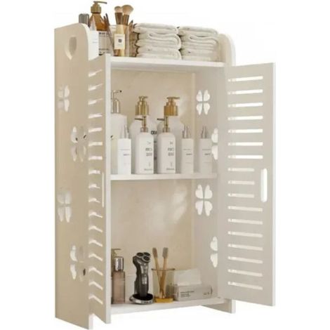 TRADE SHOP - Mobile A Parete Con 3 Ripiani Ante A Persiana Per Cosmetici Salvaspazio Multiuso 62194 - (1/5)