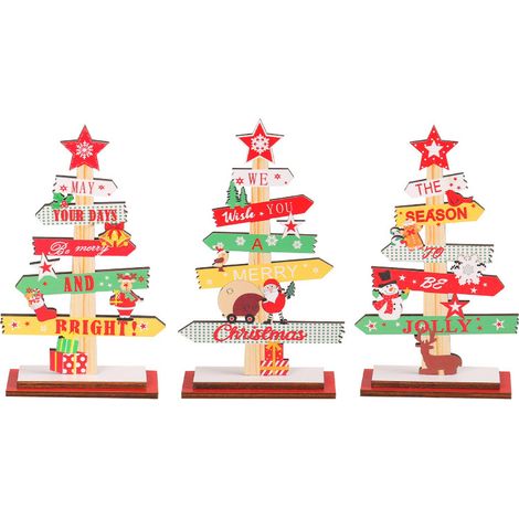 Décoration de Noël en Bois 3 Pièces Ornement de Table Artisanat Design Élégant Base Amovible Hauteur 18cm pour Restaurant Bar (1/4)