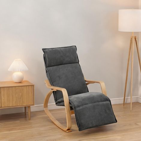 Fauteuil à bascule en tissu aspect lin avec repose-pieds (1/5)