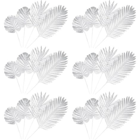24pcs Realistic Artificial Silver Plastic Leaves, Sturdy and Practical, for Wedding Decorations and Floral Arrangements (1/5)