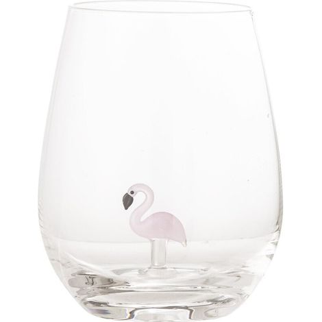 Verre à eau transparent – Verre soufflé à la bouche avec motif flamant rose fait main – Unique