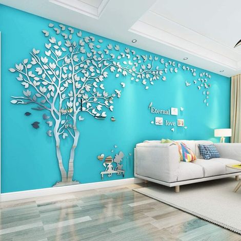 Tree Wall Stickers Photo Frame 3D Stickers DIY Wall Stickers Arts Home Decoration for Bedroom, Kids Room, Hall, Nursery, Gift (Silver Left,300150cm) (1/4)