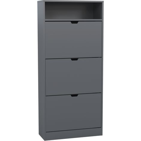 3 Drawer Shoe Cabinet with Shelf Shoe Organiser Unit, H 132 x W 60 x D 24 cm, Grey