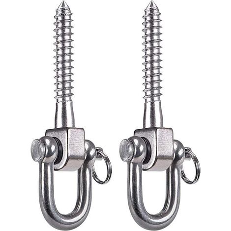 Lot de 2 crochets pivotants à 180°, en acier inoxydable SUS304, capacité de charge de 800 kg, pour aire de jeux, yoga, hamac, corde, sac de sable, sac de frappe, porche. (1/4)