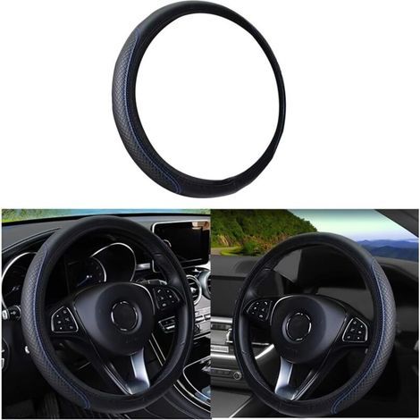Anti-slip, breathable, and flexible car steering wheel cover, microfiber and soft leather steering wheel cover, universal size (38cm diameter), for vans, trucks, and SUVs (Black/Blue) (1/5)