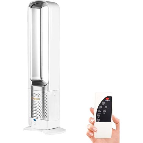 Ventilateur sans rotor - Économie d'énergie - Ventilateur de sol très silencieux - Avec télécommande - Oscillation à 90° - Minuterie - Débit d'air élevé - Pour chambre à coucher, bureau - Argenté (1/5)