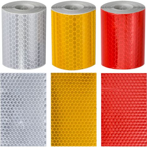3 Rouleau Ruban Réfléchissant Adhésif 3m x 50 mm Bande Autocollants Reflechissante Réflecteur de Rayon de Vélo Catadioptre