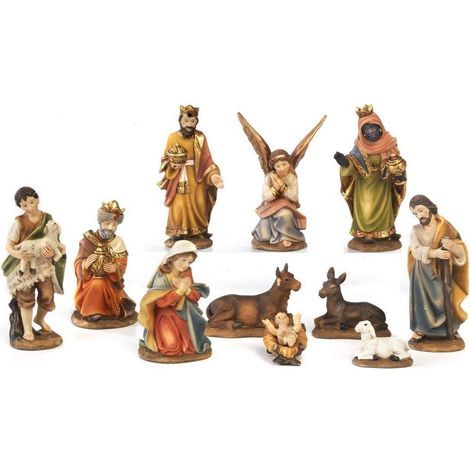 Natività completa con re magi presepe in poli-resina 11 soggetti -7 cm (1/3)