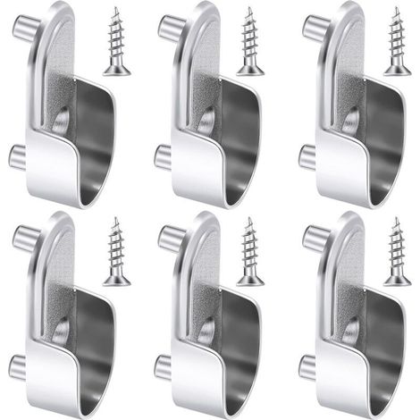support ovale pour tringle à vêtements, finition nickel argenté, fixation pour tringle de 15 mm, et 6 vis incluses pour penderie. (1/5)