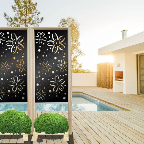 FLOWERS - Separè - Paravento modulabile - 70x190cm - in Legno e PVC Nero (1/3)