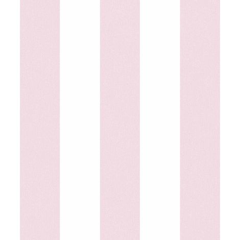 Papier peint intissé lavable pour chambre enfant | Papier peint chambre bébé à rayures rose & blanc | Tapisserie fille blanche & rose à rayures - 10,05 x 0,53 m (1/5)