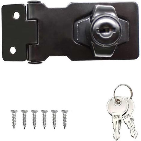 1 verrou de sécurité en métal noir avec clé pour portes d'entrée, portes de cabanon, armoires, boîtes, meubles (1/5)