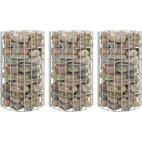 Jardinières surélevées en gabions, 3 pièces, rondes, en acier galvanisé, Ø30x50 cm
