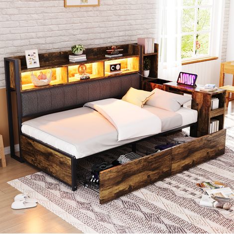 MEUBLIV Bett 90x200 cm in Holzoptik – Stauraum, integrierter Schreibtisch, ohne Matratze (1/5)