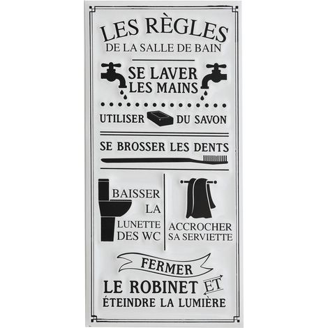 Plaque décorative en métal Règles de la salle de bain 30x60 cm