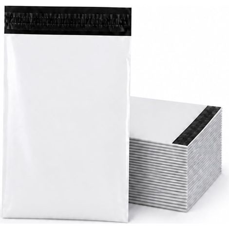 Pack of 100 shipping bags, 12 x 21 cm, garment shipping bags, self-adhesive white, opaque, waterproof, tear-resistant shipping bags, for shipping and packaging (1/5)