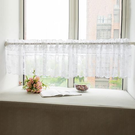 Rideau De Fenêtre En Dentelle - Rideau Voilant Translucide Pour Cuisine Et Café - 106 X 45 Cm - 132 X 45 Cm - 150 X 45 Cm - Polyester (1/5)