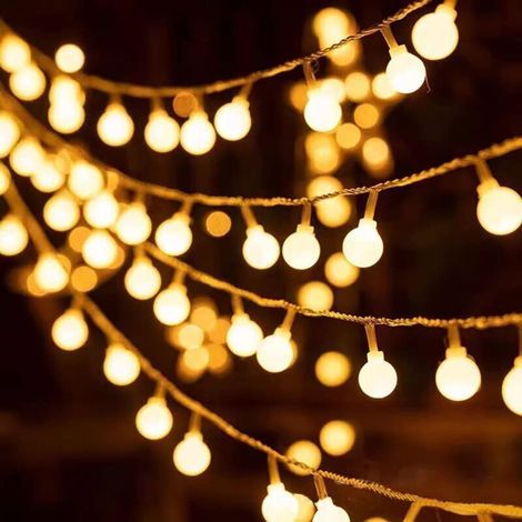 Guirlande lumineuse d'extérieur 10m 80 LED boules blanc chaud à piles – Étanchéité IP44 – Modes constant et clignotant – Décoration intérieure et extérieure (1/5)