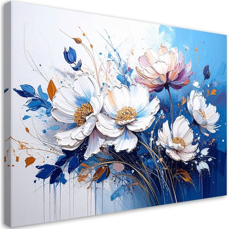 Quadro su tela, fiori bianchi e blu - 30x20 (1/2)