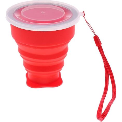 Gobelet de lavage pliable et portable en silicone avec sangle - Grand rouge (1/5)