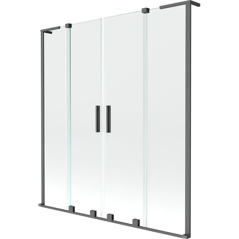 Mexen Velar L Duo paravento da vasca scorrevole a 2 ante 150 x 150 cm, trasparente, gun metal - 896-150-003-02-95 (1/2)