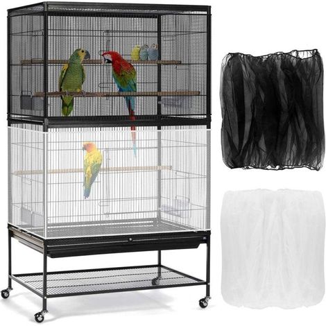 Protège-cage pour oiseaux - 40x150-220cm ajustable - Filet anti-projection - Noir et blanc (1/5)