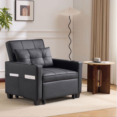 Schlafsessel 3-in-1 aus Holz und Metall in Schwarz, verstellbar und ausziehbar für kleine Räume (1/5)