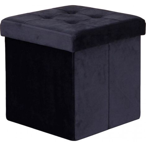 Pouf Contenitore Quadrato In Velluto Nero (1/5)