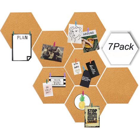 Tableau À Épingles En Liège - Panneau Hexagonal Autoadhésif Pour Mur Ou Frigo - 7 Pièces - Pour Bureau Maison Cuisine Chambre Étudiante (1/5)