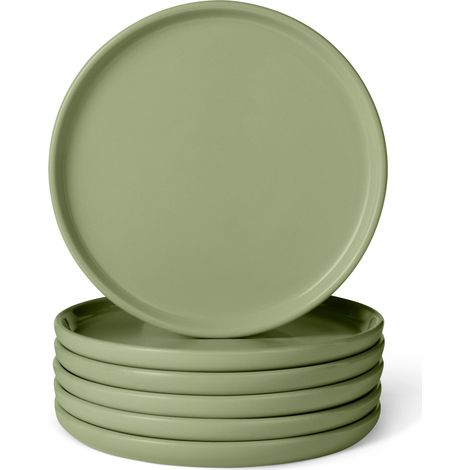 Assiettes à Dessert en Grès Émaillé, Lot de 6 Pièces, 17cm, Compatible Micro-Ondes et Lave-Vaisselle, Couleur Olive (1/5)
