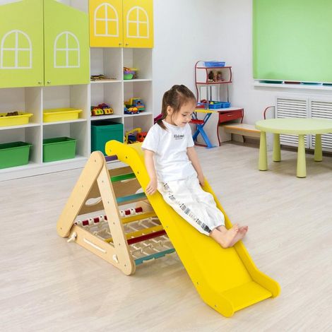 4-en-1 triangle d’escalade avec rampe, jouet d’escalade enfant pour grimper et glisser, structure en bois stable (1/5)