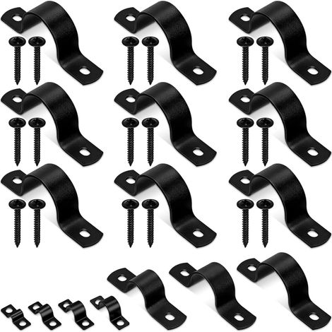 30pcs 30mm Pipe Strap Clamp, Black Carbon Steel 2 Hole Strap Heavy Duty Rigid Pipe Strap U Bracket Tube Strap Cable Clamp Hanger Tension Tube Clip with Screw for Pipe Tube Cable Fixing (1/5)