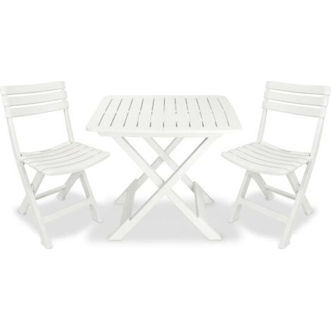 Ensemble table et chaises pliantes trois pièces, plastique blanc (1/5)